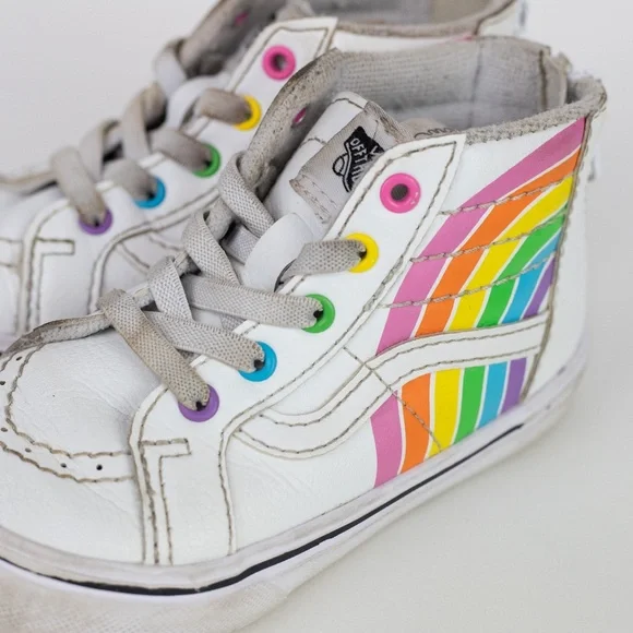 Vans x Flour Shop Rainbow High Tops Toddler Size 8 White Rainbow - Picture 5 of 13